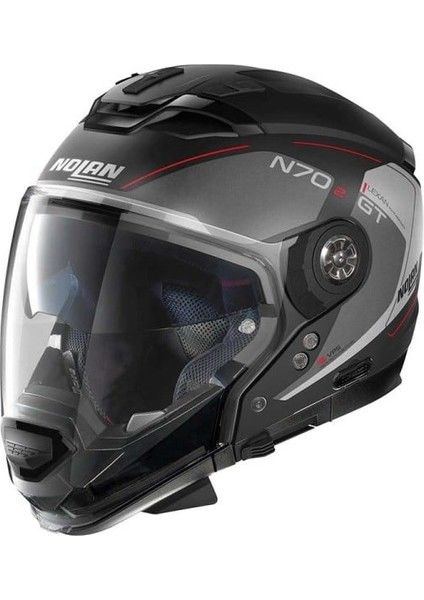 Nolan N70.2 Gt N-Com Gri Kırmızı Modüler Kask